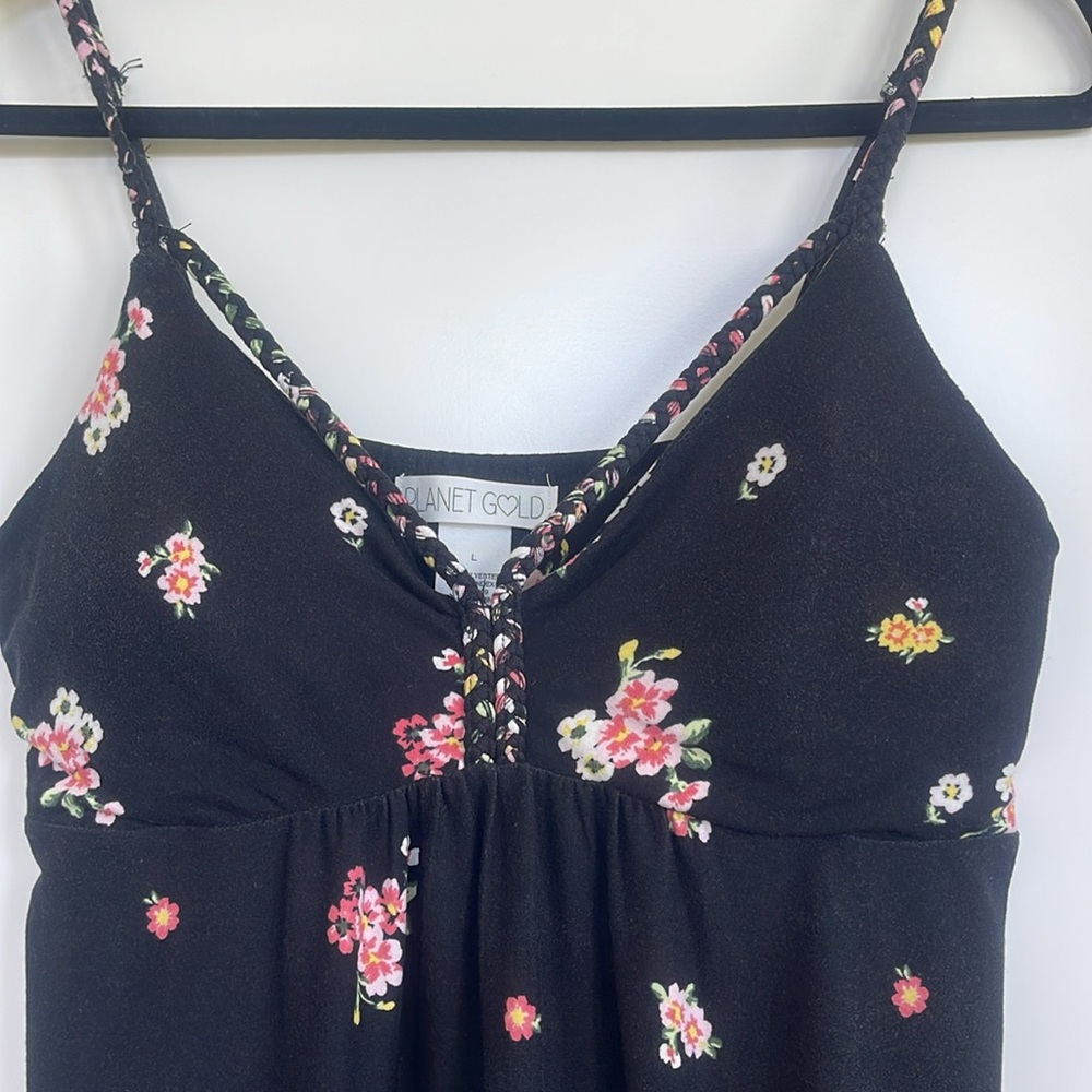 Planet Gold black floral dress with braided accent - Picture 3 of 7